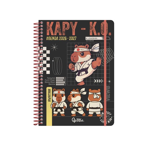 Agenda escolar liderpapel 26-27 espiral sports dia pagina a5 bilingue 80g papel fsc negro capibara