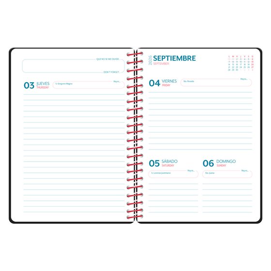 Agenda escolar liderpapel 26-27 espiral sports dia pagina a5 bilingue 80g papel fsc negro capibara