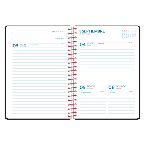 Agenda escolar liderpapel 26-27 espiral sports dia pagina a5 bilingue 80g papel fsc negro capibara