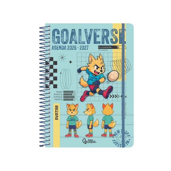 Agenda escolar liderpapel 26-27 espiral sports dia pagina a5 bilingue 80g papel fsc azul perro