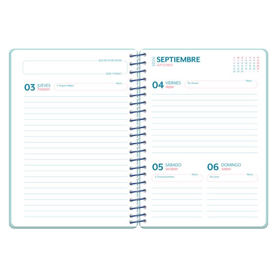 Agenda escolar liderpapel 26-27 espiral sports dia pagina a5 bilingue 80g papel fsc azul perro