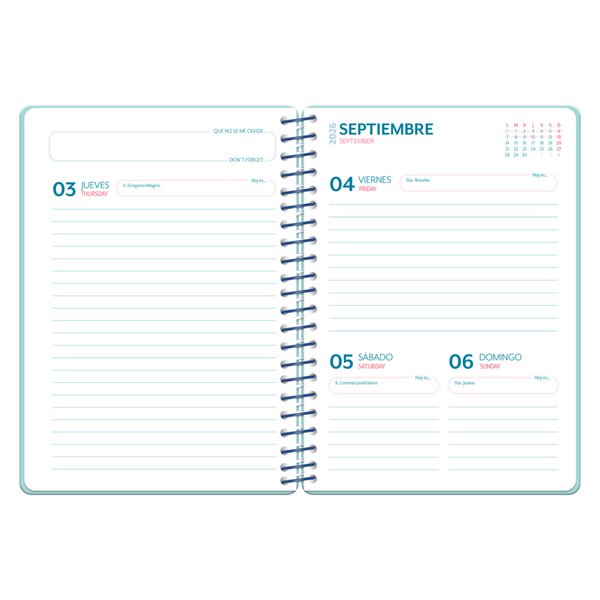 Agenda escolar liderpapel 26-27 espiral sports dia pagina a5 bilingue 80g papel fsc azul perro