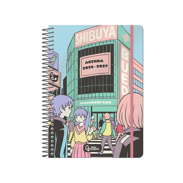 Agenda escolar liderpapel 26-27 espiral city celeste diapagina a5 bilingue 80g papel fsc rosa