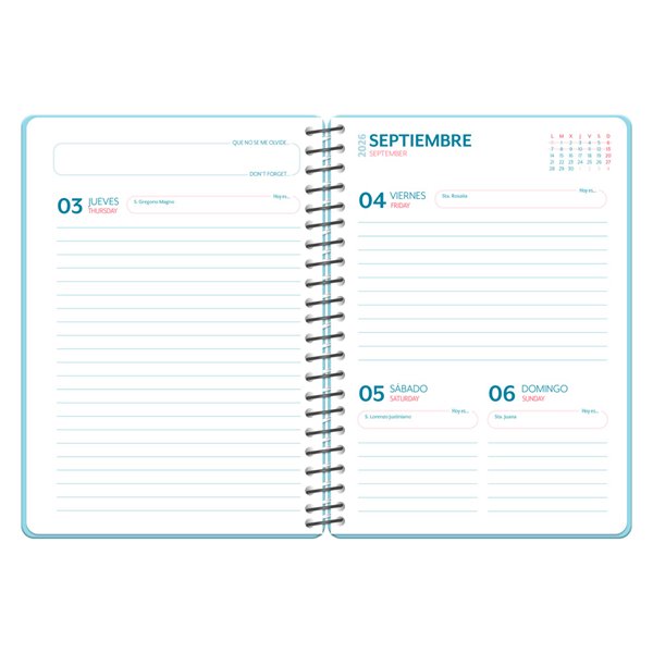 Agenda escolar liderpapel 26-27 espiral city celeste diapagina a5 bilingue 80g papel fsc rosa