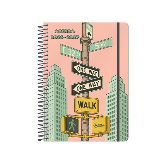 Agenda escolar liderpapel 26-27 espiral city rosa dia pagina a5 bilingue 80g papel fsc amarillo