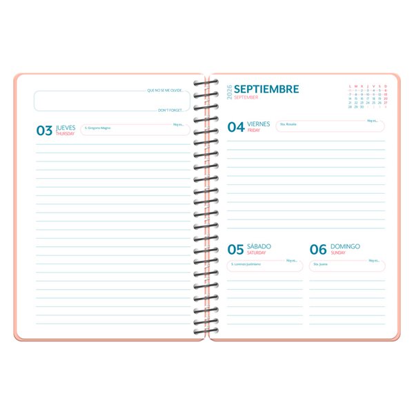 Agenda escolar liderpapel 26-27 espiral city rosa dia pagina a5 bilingue 80g papel fsc amarillo