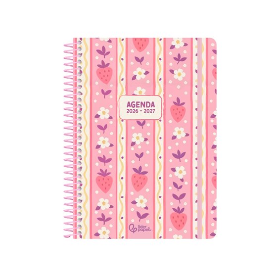 Agenda escolar liderpapel 26-27 espiral cottage semana vista a5 bilingue 80g papel fsc rosa fresas