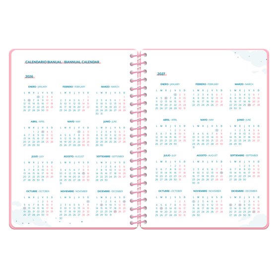 Agenda escolar liderpapel 26-27 espiral cottage semana vista a5 bilingue 80g papel fsc rosa fresas