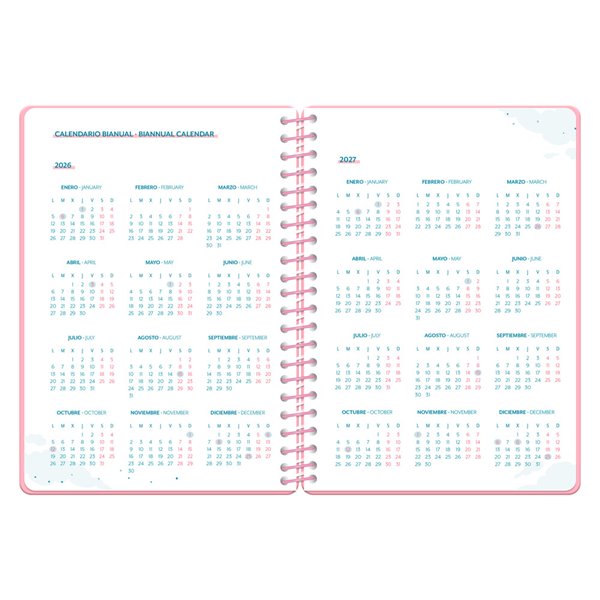 Agenda escolar liderpapel 26-27 espiral cottage semana vista a5 bilingue 80g papel fsc rosa fresas