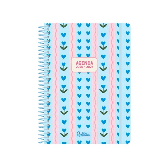 Agenda escolar liderpapel 26-27 espiral cottage semana vista a5 bilingue 80g papel fsc azul corazones