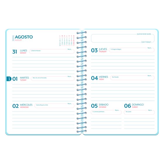 Agenda escolar liderpapel 26-27 espiral cottage semana vista a5 bilingue 80g papel fsc azul corazones