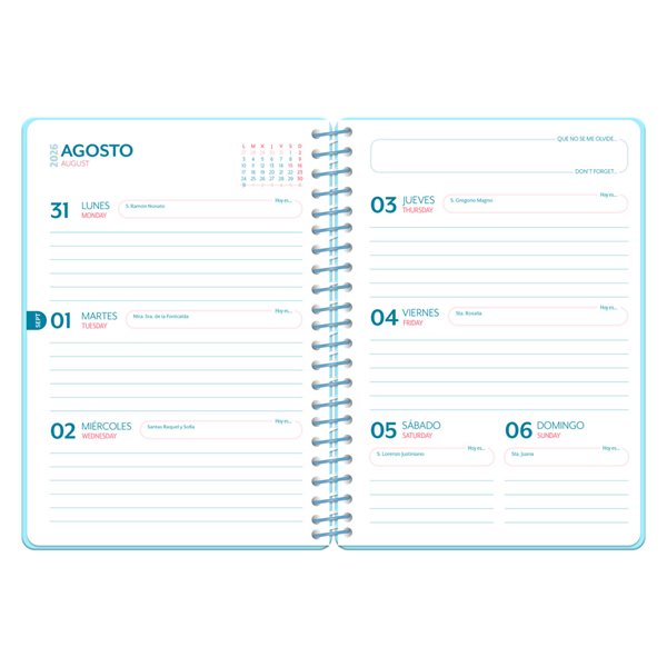 Agenda escolar liderpapel 26-27 espiral cottage semana vista a5 bilingue 80g papel fsc azul corazones