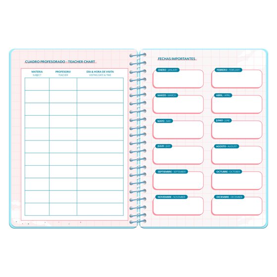 Agenda escolar liderpapel 26-27 espiral cottage semana vista a5 bilingue 80g papel fsc azul corazones