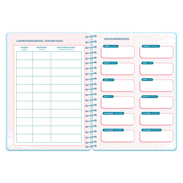 Agenda escolar liderpapel 26-27 espiral cottage semana vista a5 bilingue 80g papel fsc azul corazones