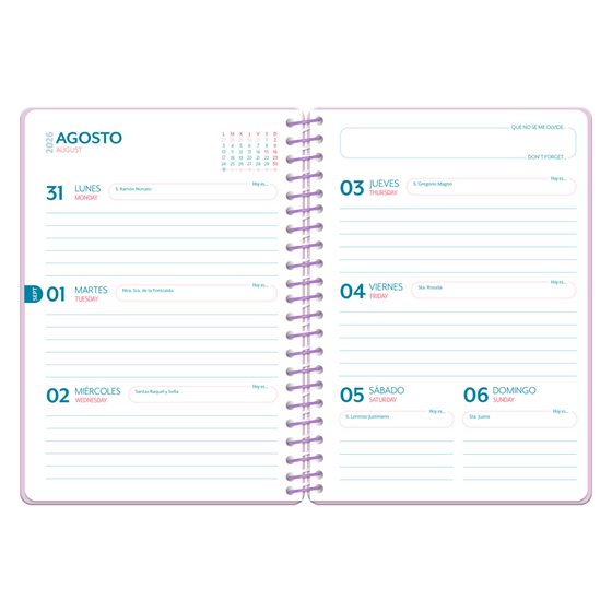Agenda escolar liderpapel 26-27 espiral cottage semana vista a5 bilingue 80g papel fsc azul fresas