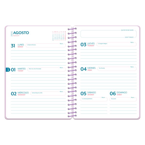 Agenda escolar liderpapel 26-27 espiral cottage semana vista a5 bilingue 80g papel fsc azul fresas