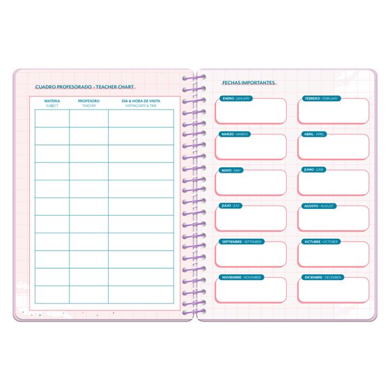 Agenda escolar liderpapel 26-27 espiral cottage semana vista a5 bilingue 80g papel fsc azul fresas