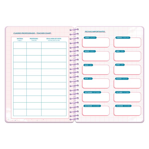 Agenda escolar liderpapel 26-27 espiral cottage semana vista a5 bilingue 80g papel fsc azul fresas