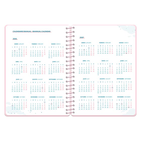 Agenda escolar liderpapel 26-27 espiral cottage semana vista a5 bilingue 80g papel fsc rosa corazones