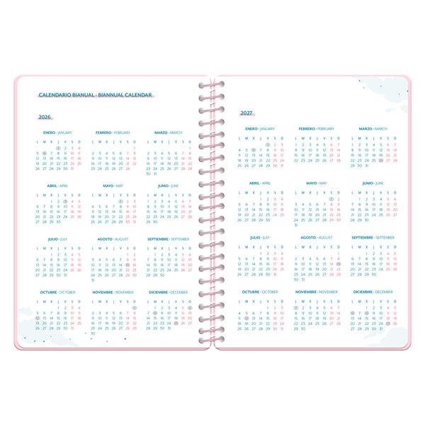 Agenda escolar liderpapel 26-27 espiral cottage semana vista a5 bilingue 80g papel fsc rosa corazones