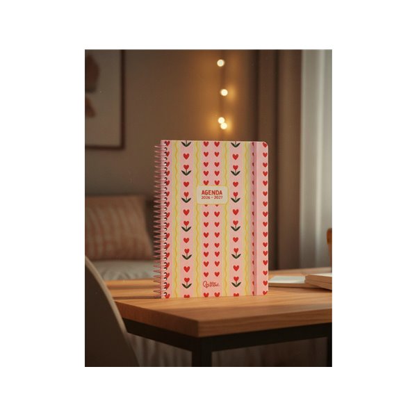 Agenda escolar liderpapel 26-27 espiral cottage semana vista a5 bilingue 80g papel fsc rosa corazones