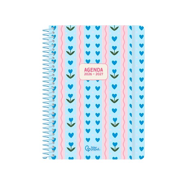 Agenda escolar liderpapel 26-27 espiral cottage dia pagina a5 bilingue 80g papel fsc azul corazones
