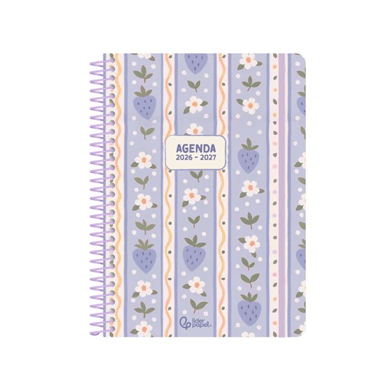 Agenda escolar liderpapel 26-27 espiral fantasy a dia pagina a5 bilingue 80g papel fsc azul fresas