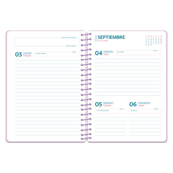 Agenda escolar liderpapel 26-27 espiral fantasy a dia pagina a5 bilingue 80g papel fsc azul fresas