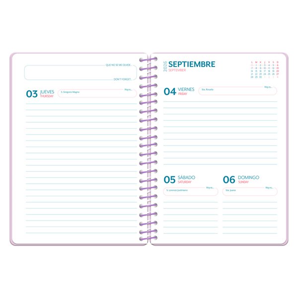 Agenda escolar liderpapel 26-27 espiral fantasy a dia pagina a5 bilingue 80g papel fsc azul fresas