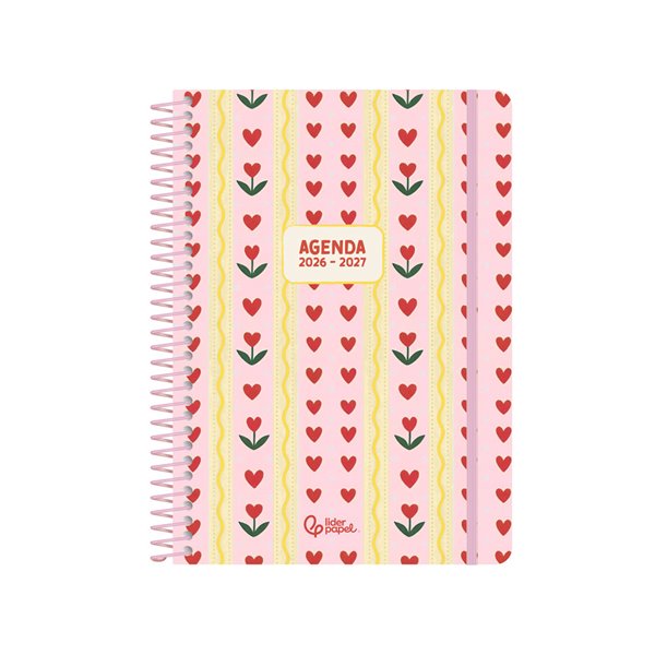 Agenda escolar liderpapel 26-27 espiral cottage dia pagina a5 bilingue 80g papel fsc rosa corazones
