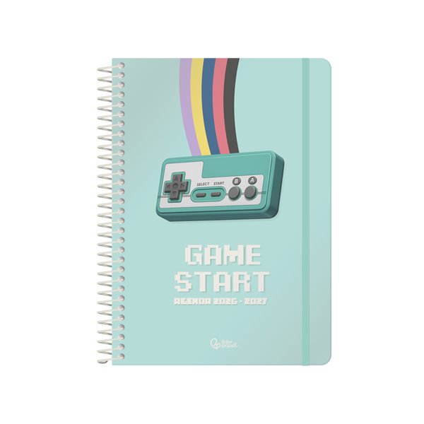 Agenda escolar liderpapel 26-27 espiral game on dia pagina a5 bilingue 80g papel fsc verde