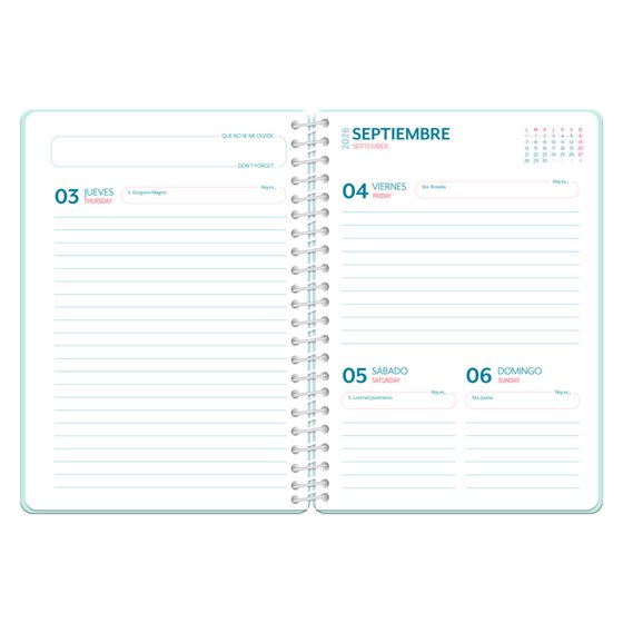 Agenda escolar liderpapel 26-27 espiral game on dia pagina a5 bilingue 80g papel fsc verde