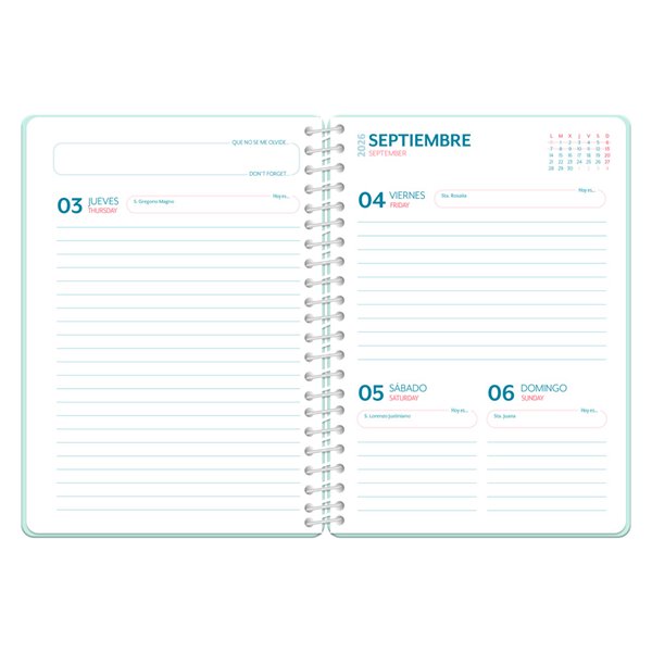 Agenda escolar liderpapel 26-27 espiral game on dia pagina a5 bilingue 80g papel fsc verde