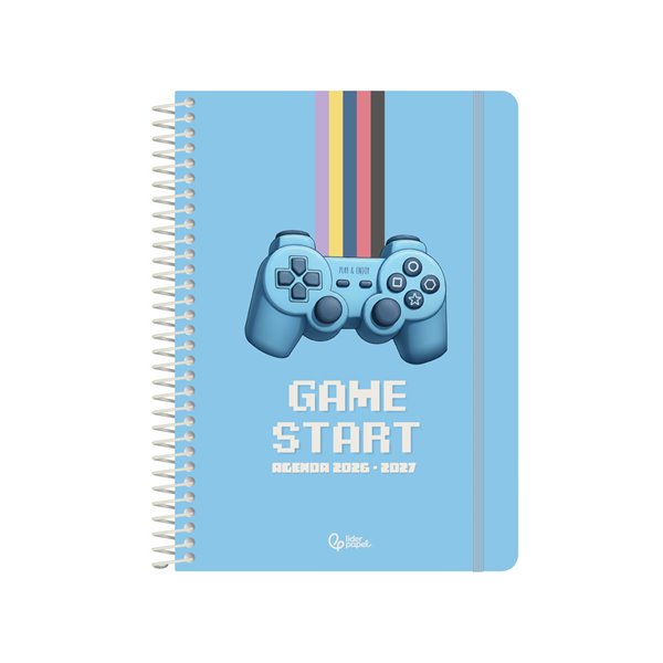 Agenda escolar liderpapel 26-27 espiral game on dia pagina a5 bilingue 80g papel fsc azul