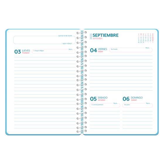 Agenda escolar liderpapel 26-27 espiral game on dia pagina a5 bilingue 80g papel fsc azul