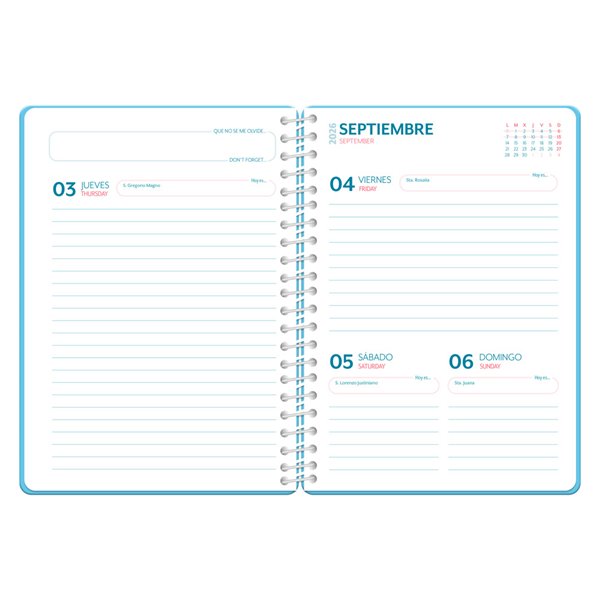 Agenda escolar liderpapel 26-27 espiral game on dia pagina a5 bilingue 80g papel fsc azul