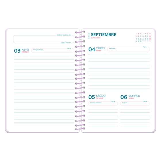 Agenda escolar liderpapel 26-27 espiral petite dia pagina a5 bilingue 80g papel fsc verde