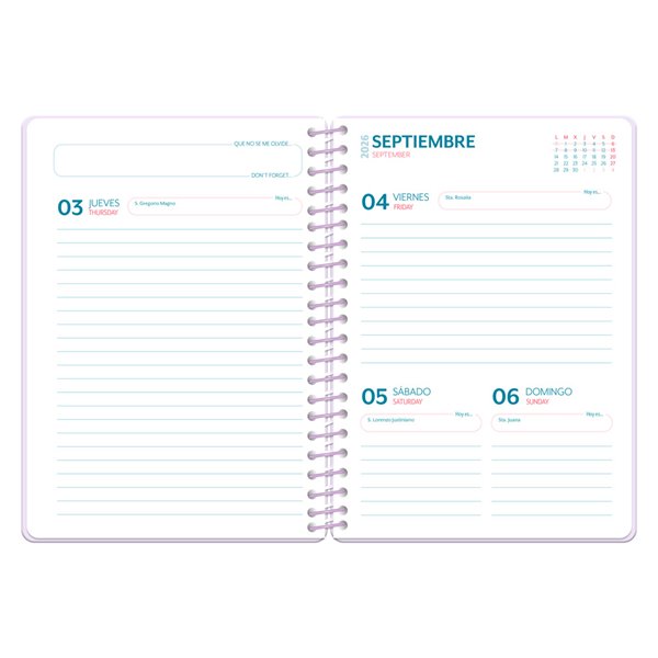 Agenda escolar liderpapel 26-27 espiral petite dia pagina a5 bilingue 80g papel fsc verde