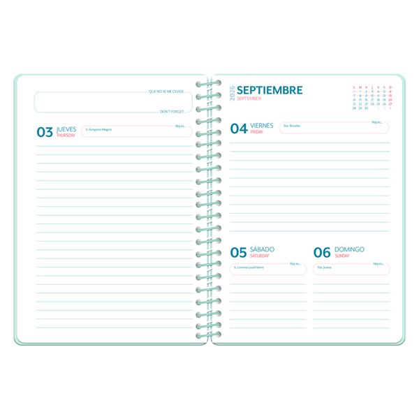 Agenda escolar liderpapel 26-27 espiral petite dia pagina a5 bilingue 80g papel fsc morado