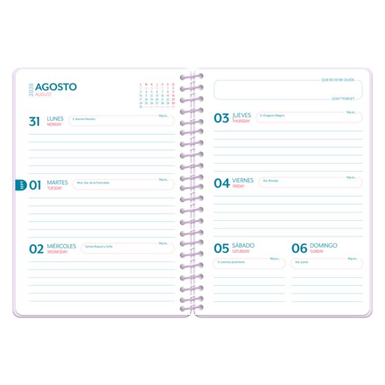 Agenda escolar liderpapel 26-27 espiral petite semana vista a5 bilingue 80g papel fsc verde