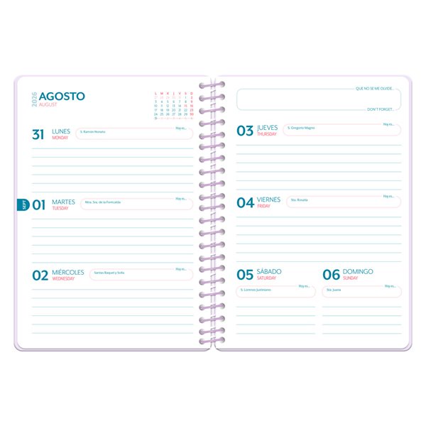 Agenda escolar liderpapel 26-27 espiral petite semana vista a5 bilingue 80g papel fsc verde