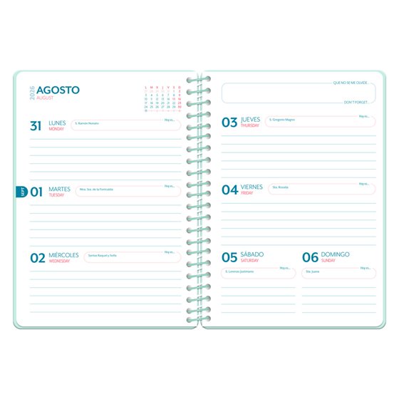 Agenda escolar liderpapel 26-27 espiral petite semana vista a5 bilingue 80g papel fsc morado