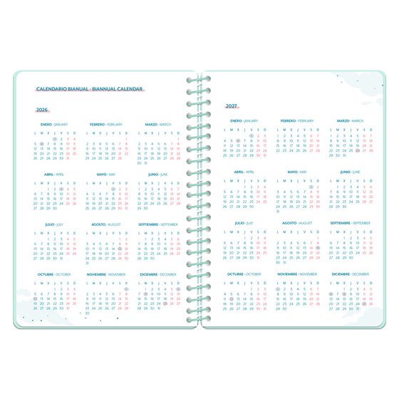 Agenda escolar liderpapel 26-27 espiral petite semana vista a5 bilingue 80g papel fsc morado