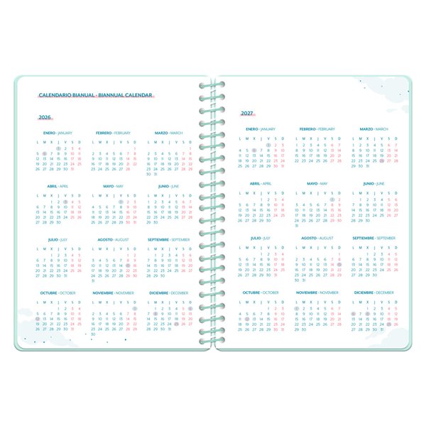 Agenda escolar liderpapel 26-27 espiral petite semana vista a5 bilingue 80g papel fsc morado
