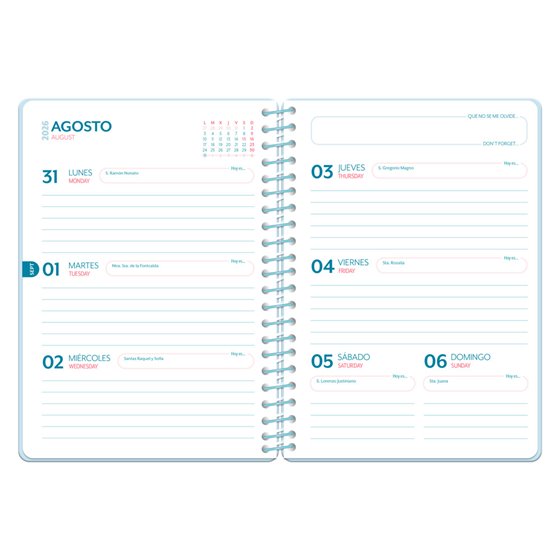 Agenda escolar liderpapel 26-27 espiral petite semana vista a5 bilingue 80g papel fsc azul