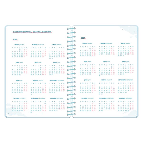 Agenda escolar liderpapel 26-27 espiral petite semana vista a5 bilingue 80g papel fsc azul