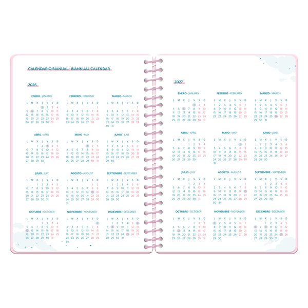 Agenda escolar liderpapel 26-27 espiral petite semana vista a5 bilingue 80g papel fsc rosa