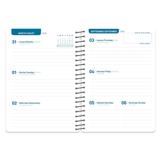 Agenda escolar liderpapel 26-27 espiral personalizable semana vista a5 bilingue 70g papel fsc