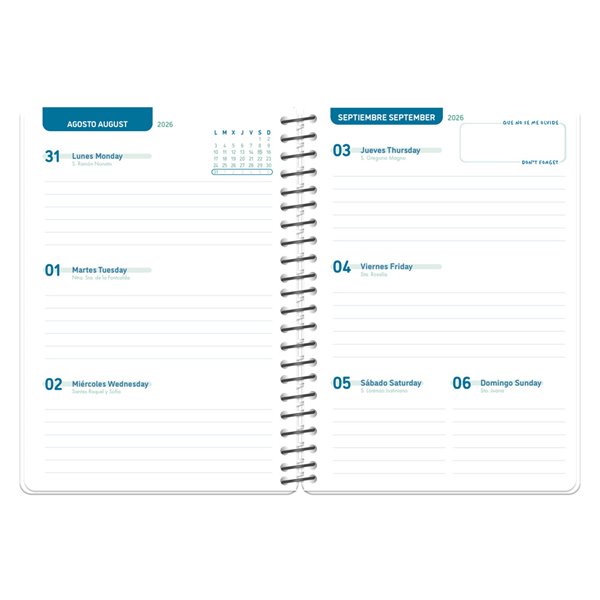 Agenda escolar liderpapel 26-27 espiral personalizable semana vista a5 bilingue 70g papel fsc