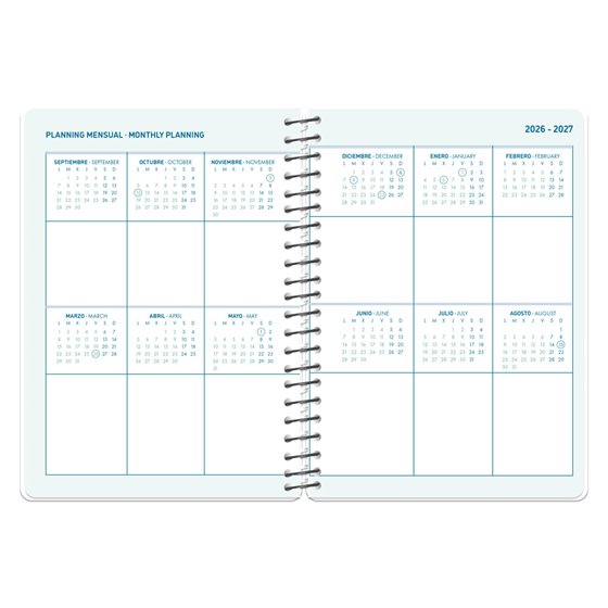 Agenda escolar liderpapel 26-27 espiral personalizable dia pagina a5 bilingue 70g papel fsc